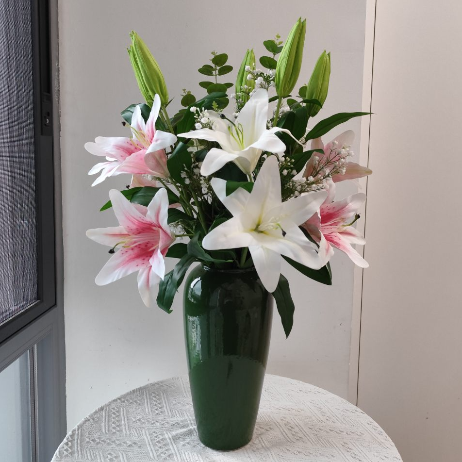 仿真花高级感逼真手感百合假花仿真花家居装饰客厅餐桌花摆件客