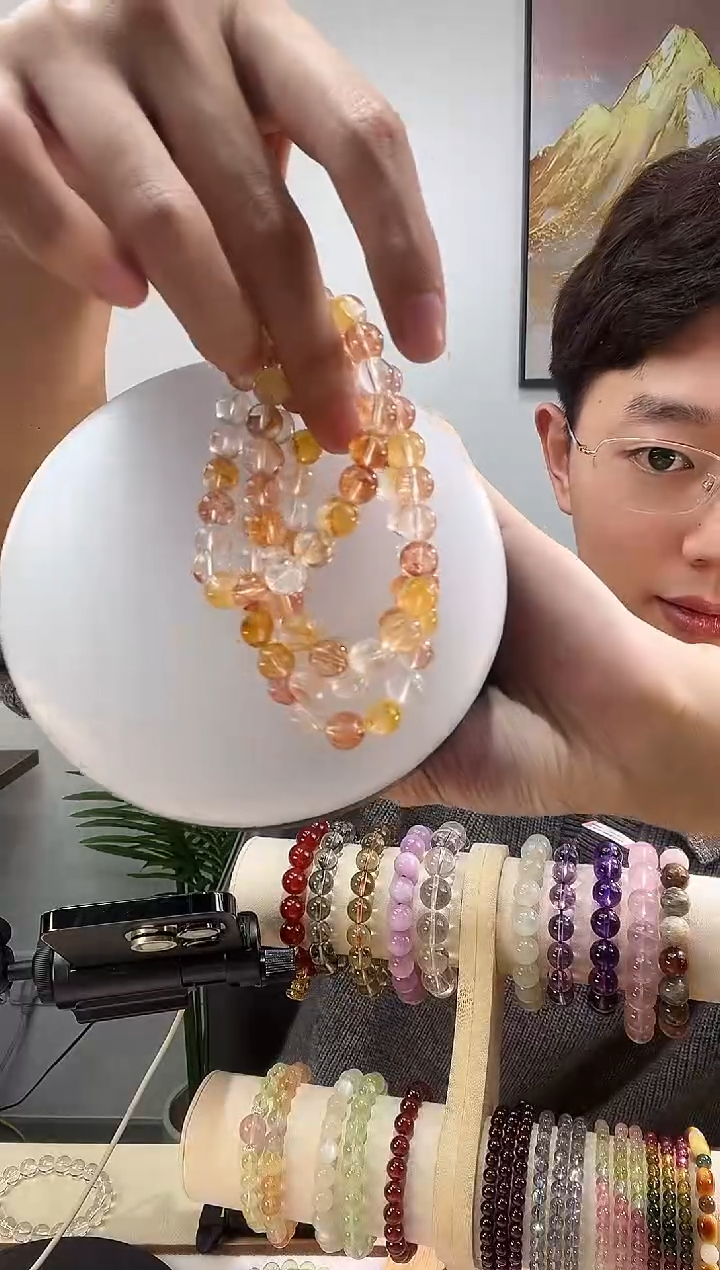 未镶嵌手串水晶天然糖纸胶花8+【多样性发一