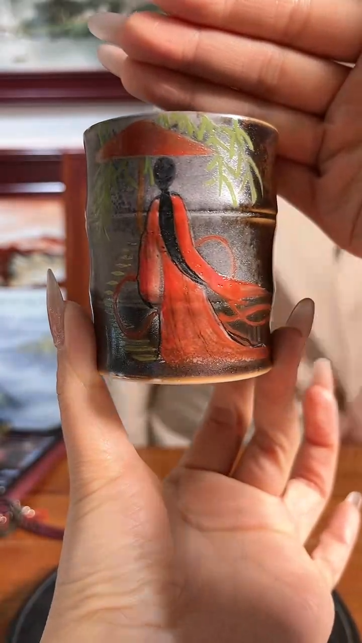 【闪购商品】官窑瓷画院800官窑瓷画院孙小霞仕女竹节主人杯