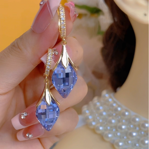 铜合金合成锆石耳饰 唯美新式长款流苏花苞气质百搭时尚耳环152