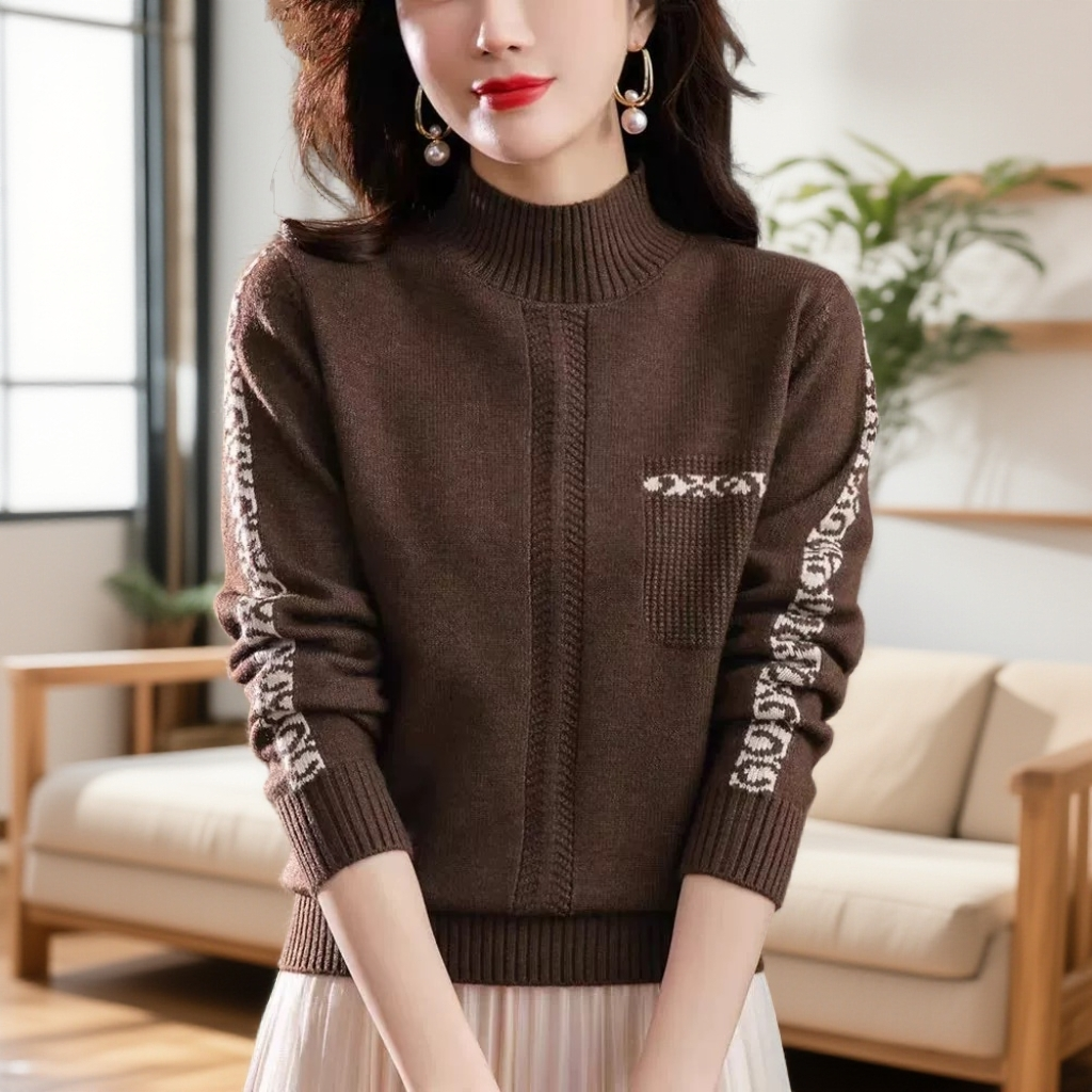 咖色【双袖提花毛衣】秋冬新款加厚加软重工双面提花针织衫毛衣