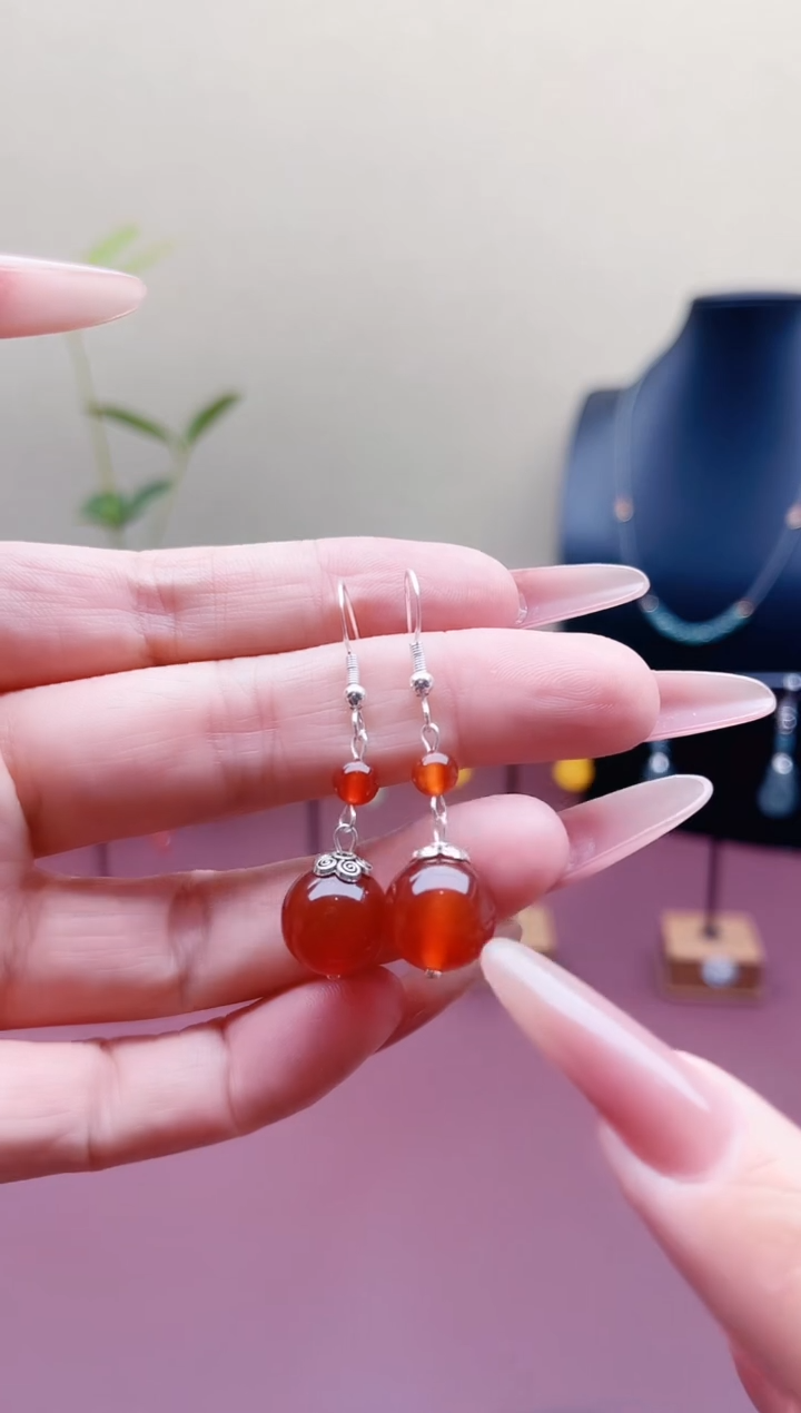 未镶嵌耳饰玛瑙/玉髓00红色2颗