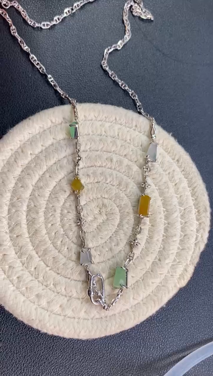 颈饰银S925镶嵌翡翠净货16922