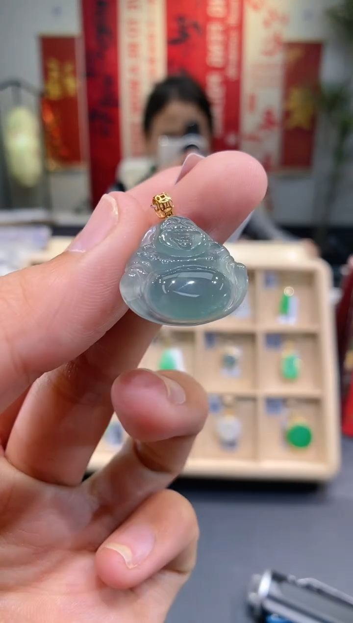 【闪购商品】翡翠吊坠(不含链)18K金镶嵌佛公