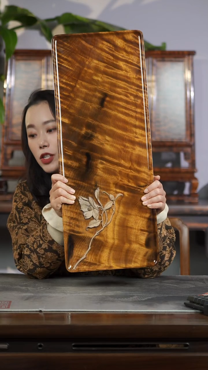金丝楠满花精工花卉系列茶盘590