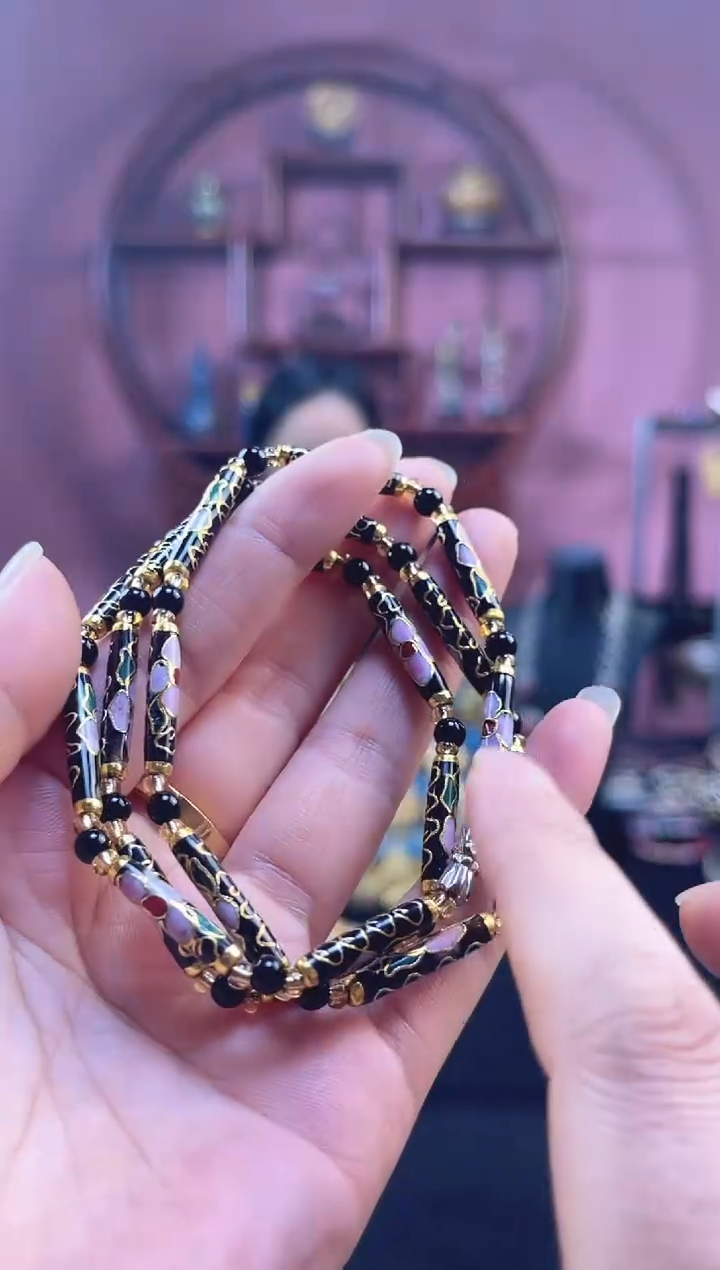 非遗 景泰蓝竹节项链 黑色