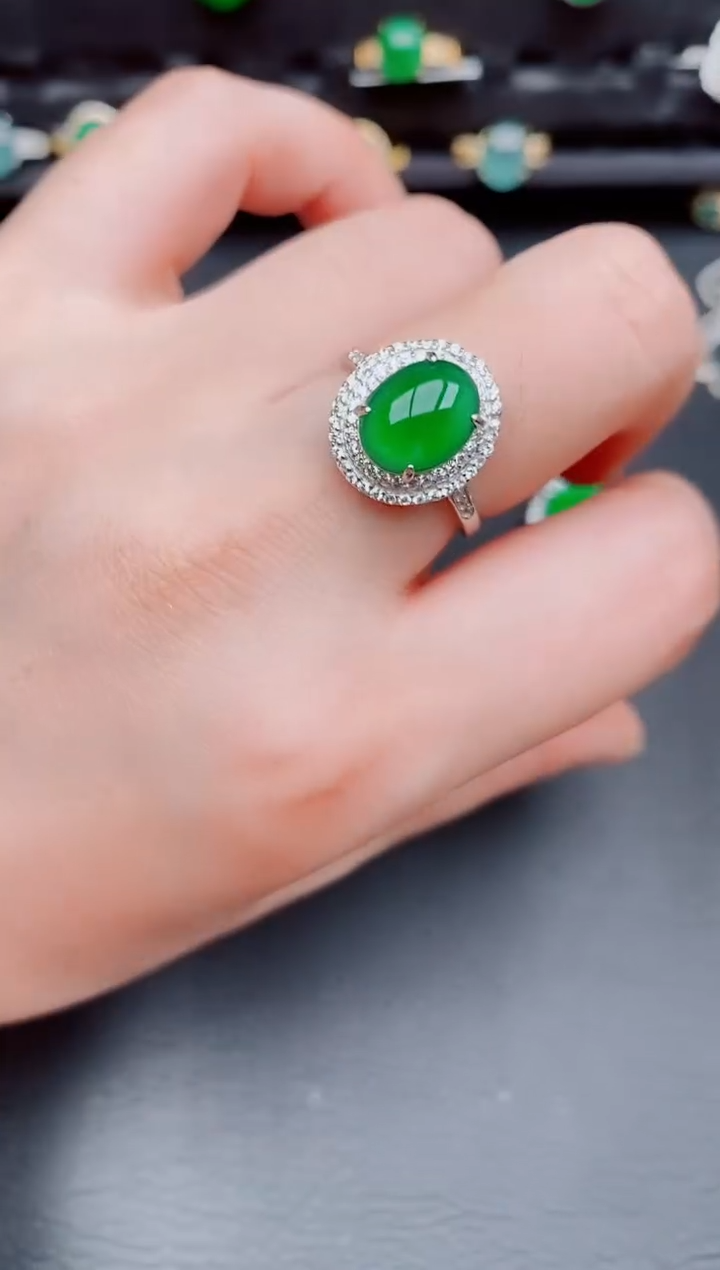 【闪购商品】翡翠戒指银S925镶嵌天然a货翡翠243