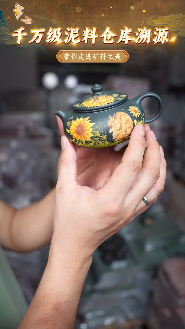 茶壶紫砂九龄君子兰泥绘寒江180cc