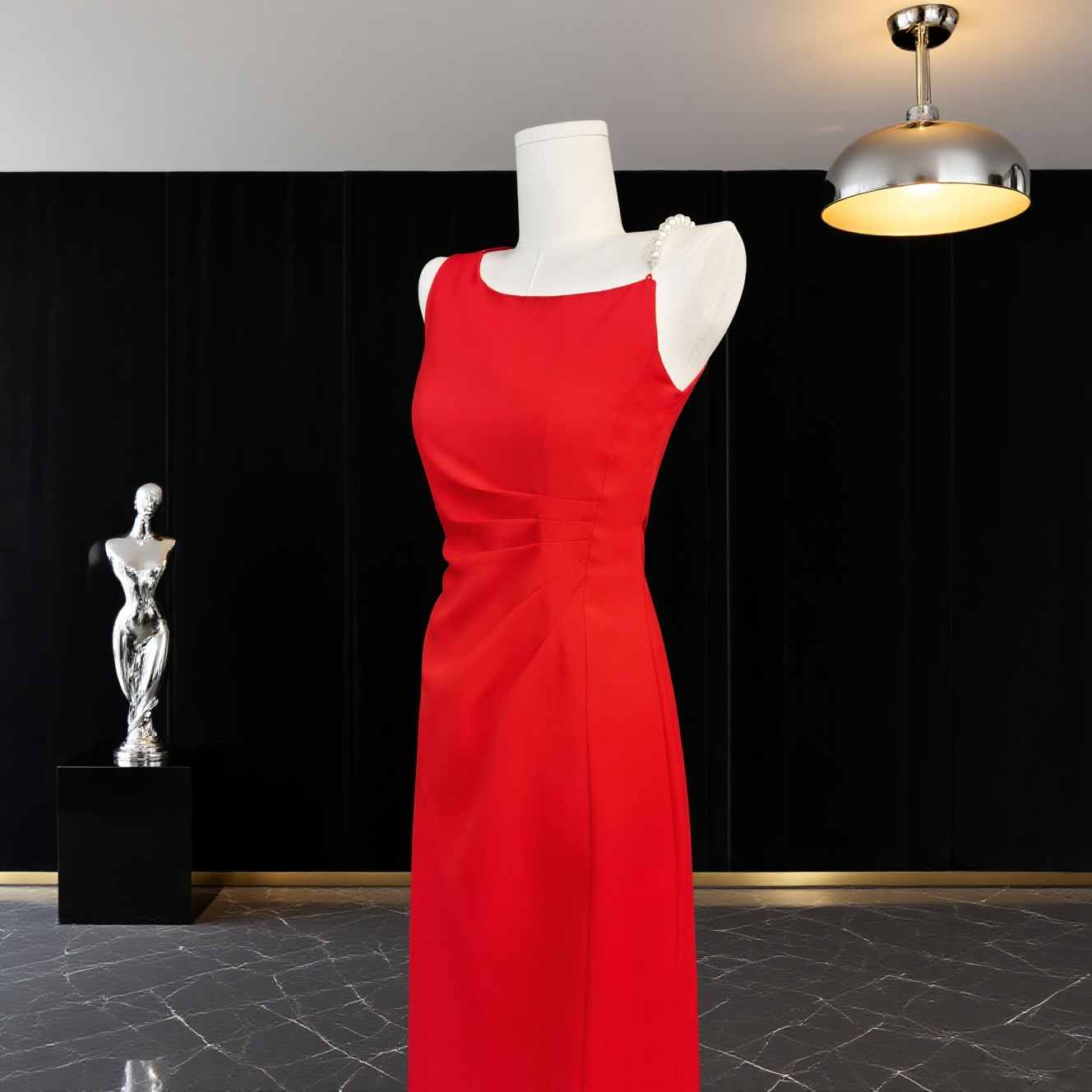 千语栀【红色恋人】港风复古红色连衣裙2025夏珍珠吊带成熟女人必备