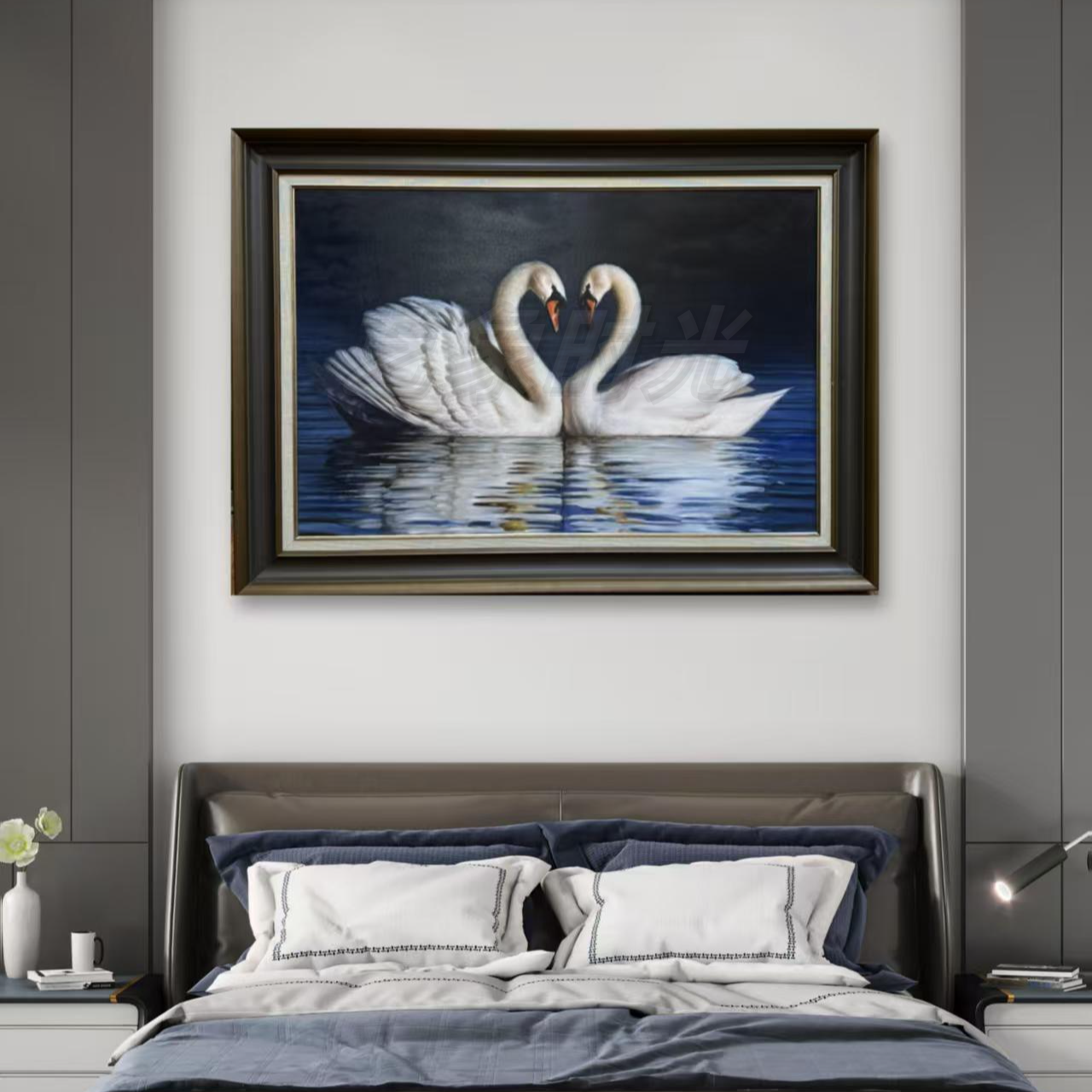 [心心相印] 纯手绘油画卧室玄关百搭家居装饰画挂画天鹅画