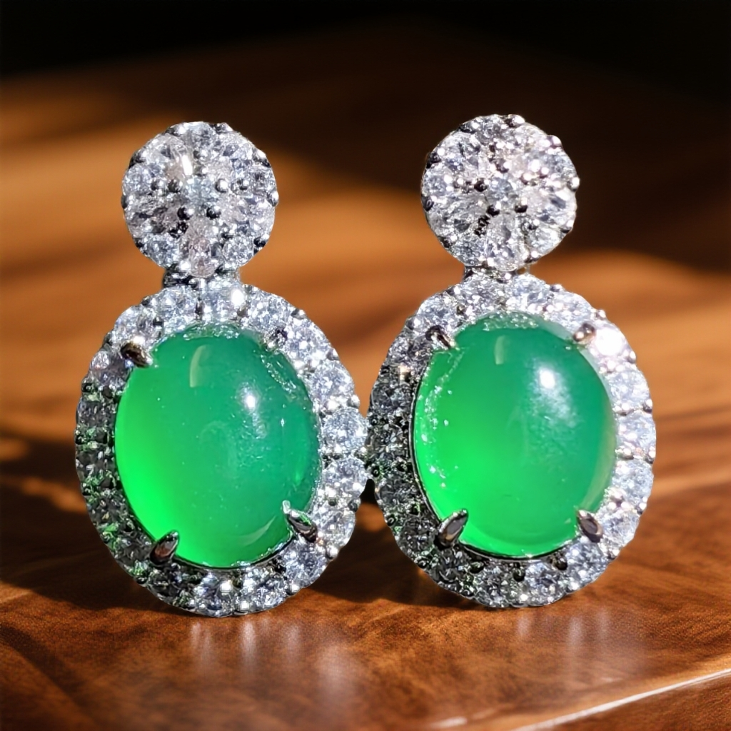 玉髓 【H27】爆闪气质简约鸽子蛋绿色银针耳环气质时尚耳环