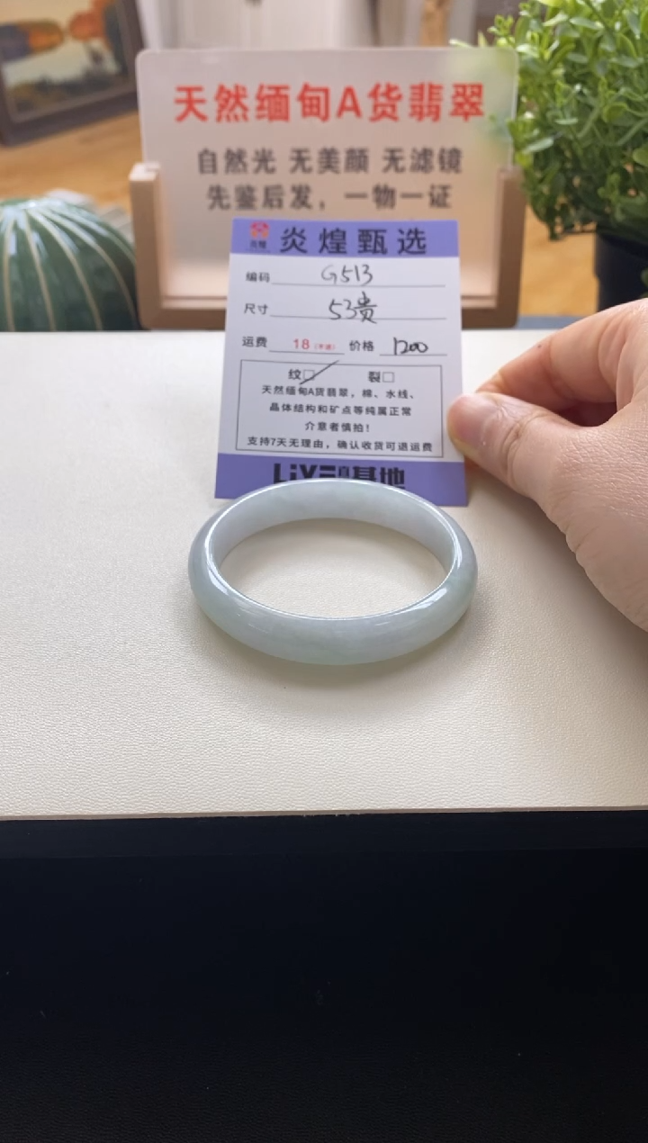 未镶嵌手镯翡翠圈口53贵妃编码g513