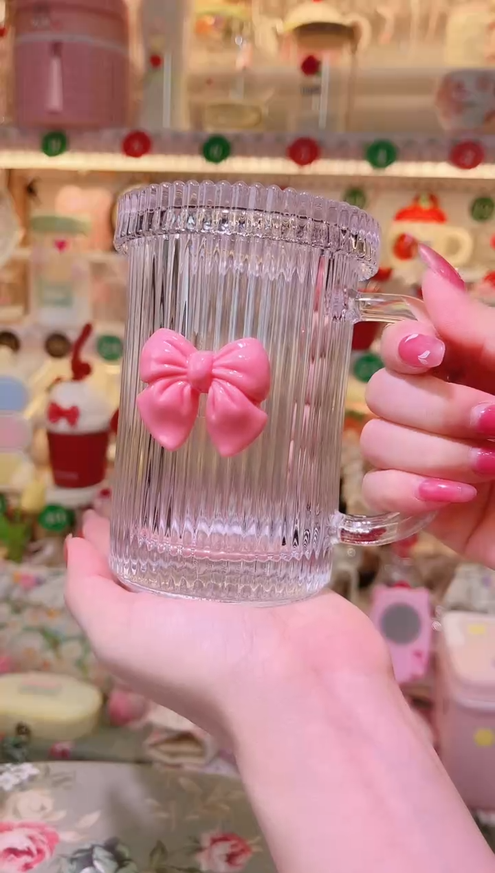 蝴蝶结带盖玻璃杯~品质好发货快放心拍！