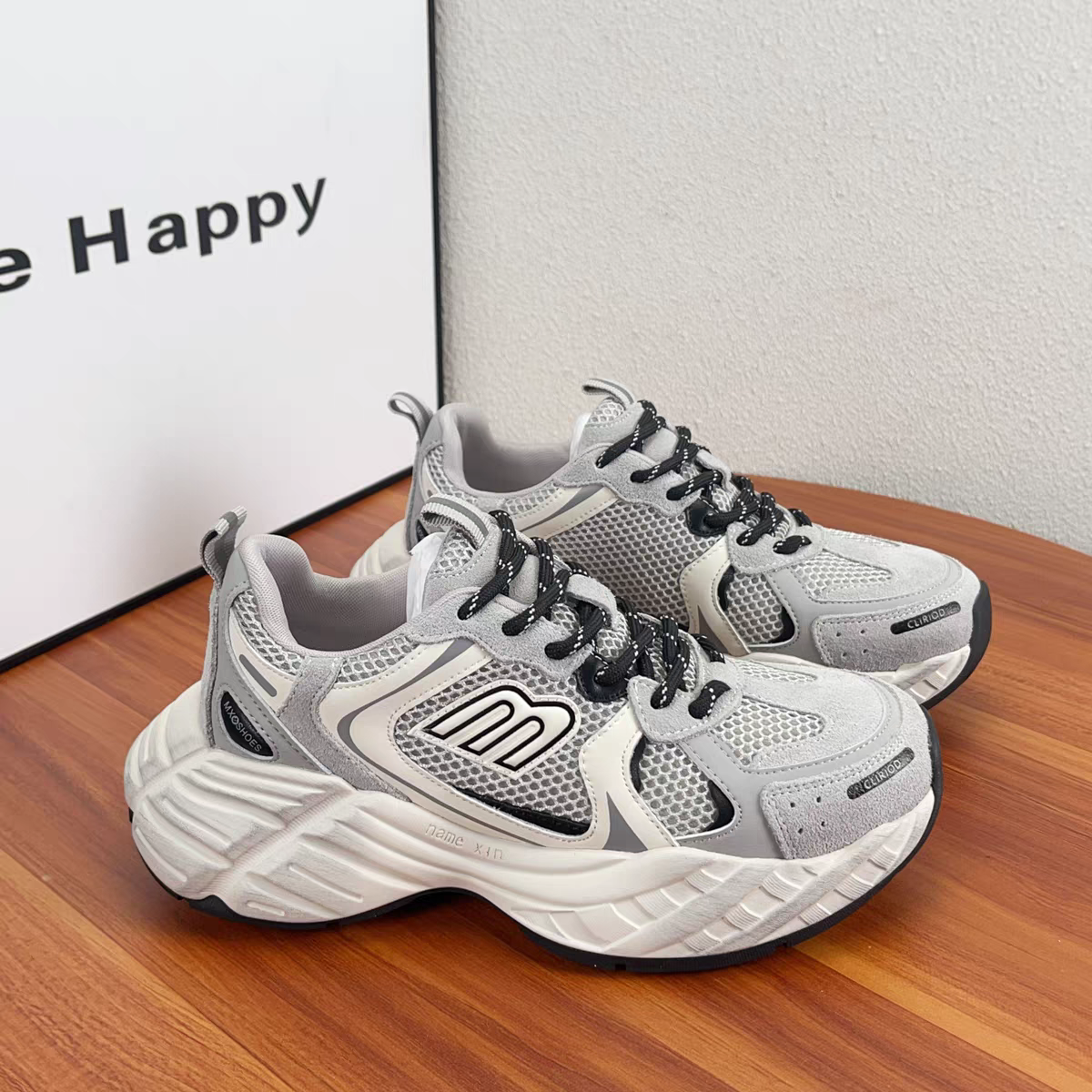真皮超轻厚底老爹鞋女2025春季新款网面透气百搭休闲运动跑步鞋女