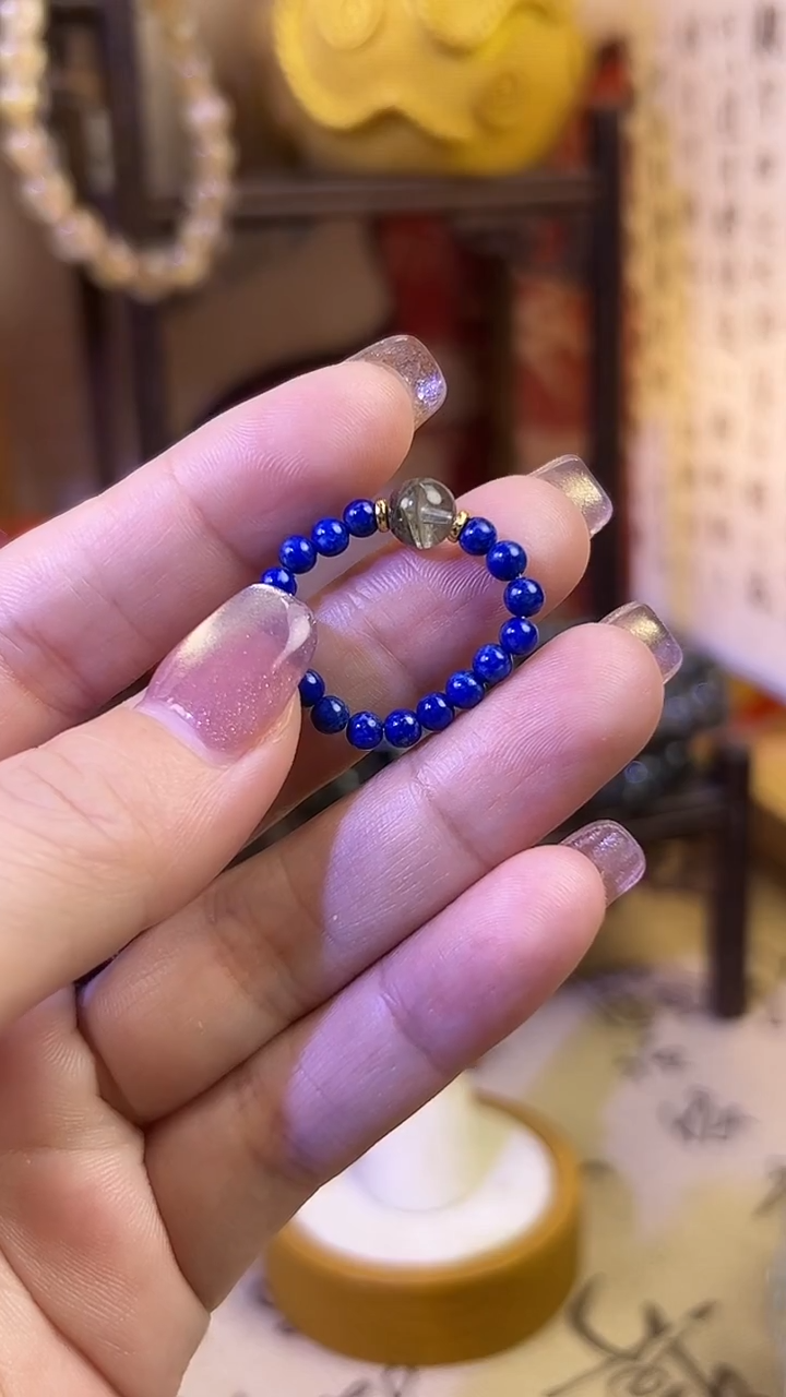 银S925镶嵌青金石戒指青金石绿幽灵戒指