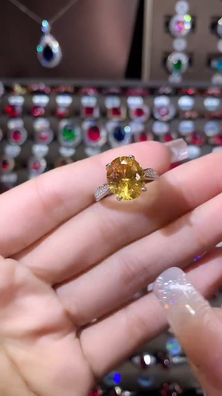 无925银金丝雀黄色戒指