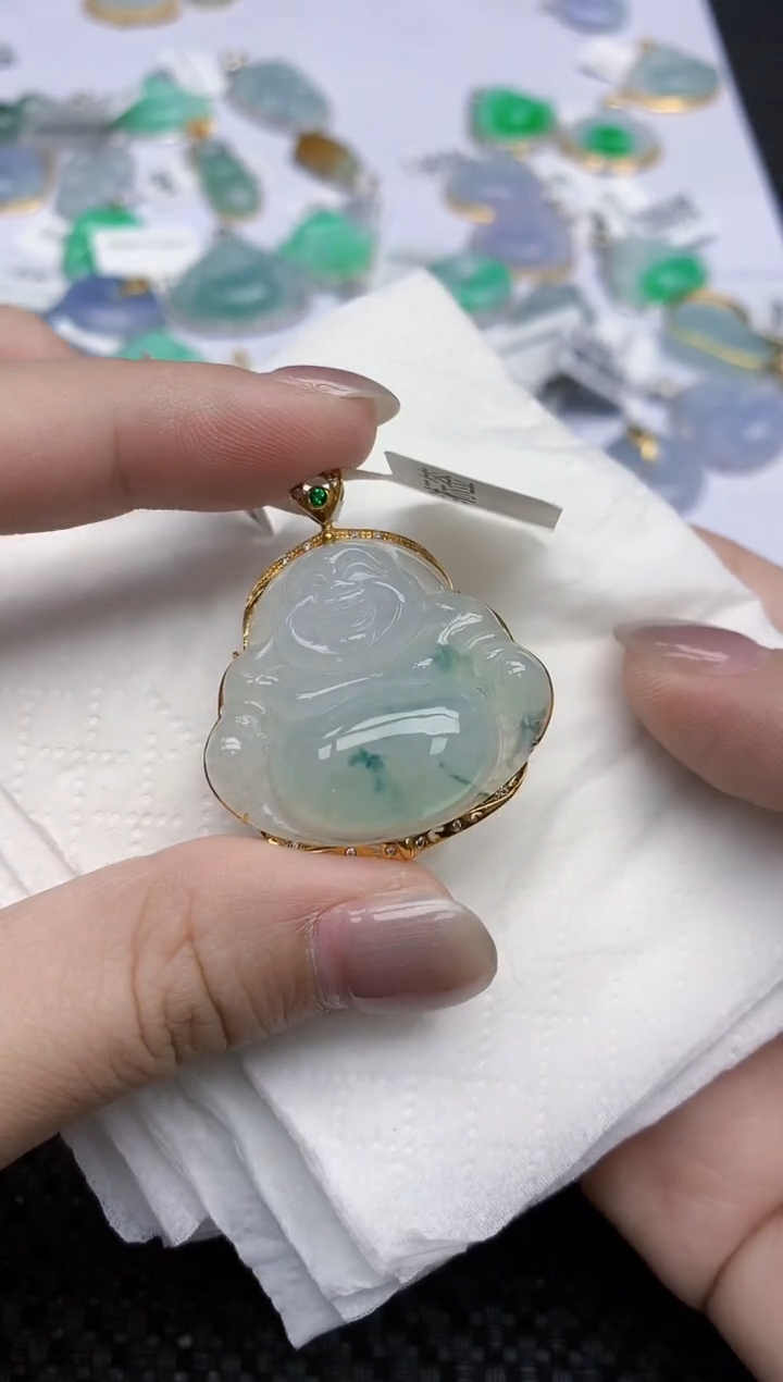 【闪购商品】翡翠颈饰18K金镶嵌天然翡翠A货