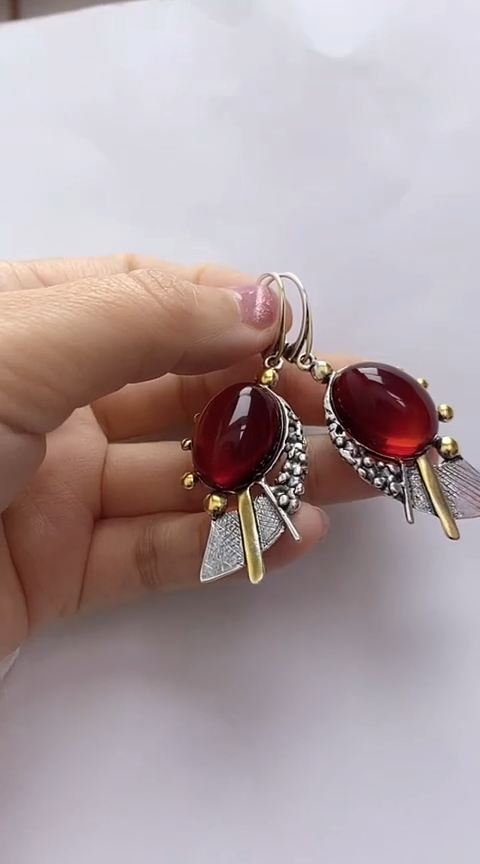 【闪购商品】琥珀裸石银S925镶嵌血珀耳坠