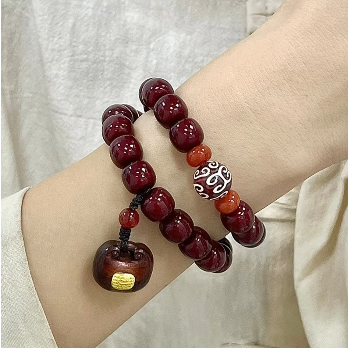 新品车厘色红菩提根手串双圈男女手持文玩佛珠天然菩提子百搭手串