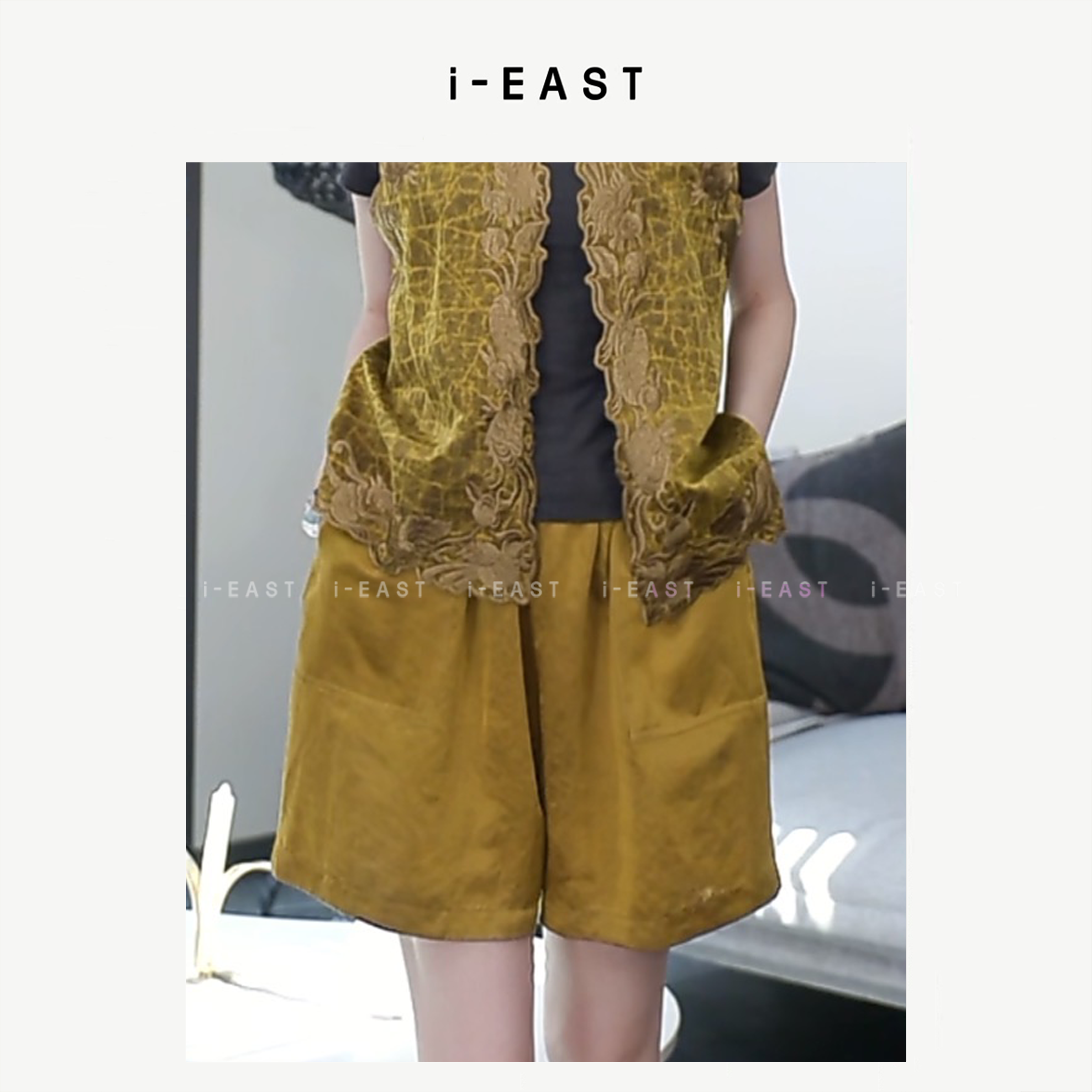 i-EAST NN 浮光纯色~新中式国风极简百搭短裤-5X GF5534