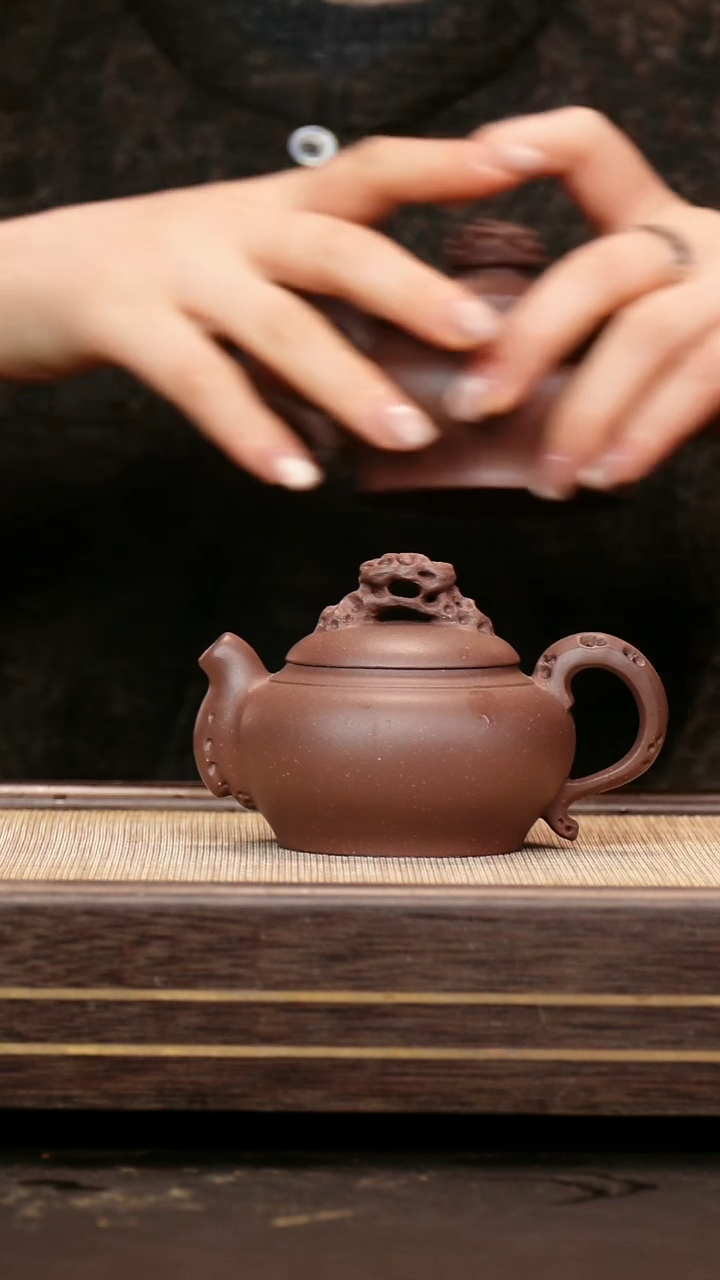 茶壶紫砂天青暗肝色 云根壶
