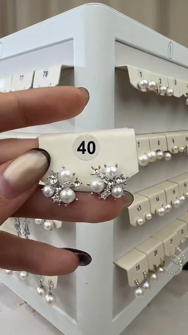 银S925镶嵌耳饰淡水珍珠多珠耳钉