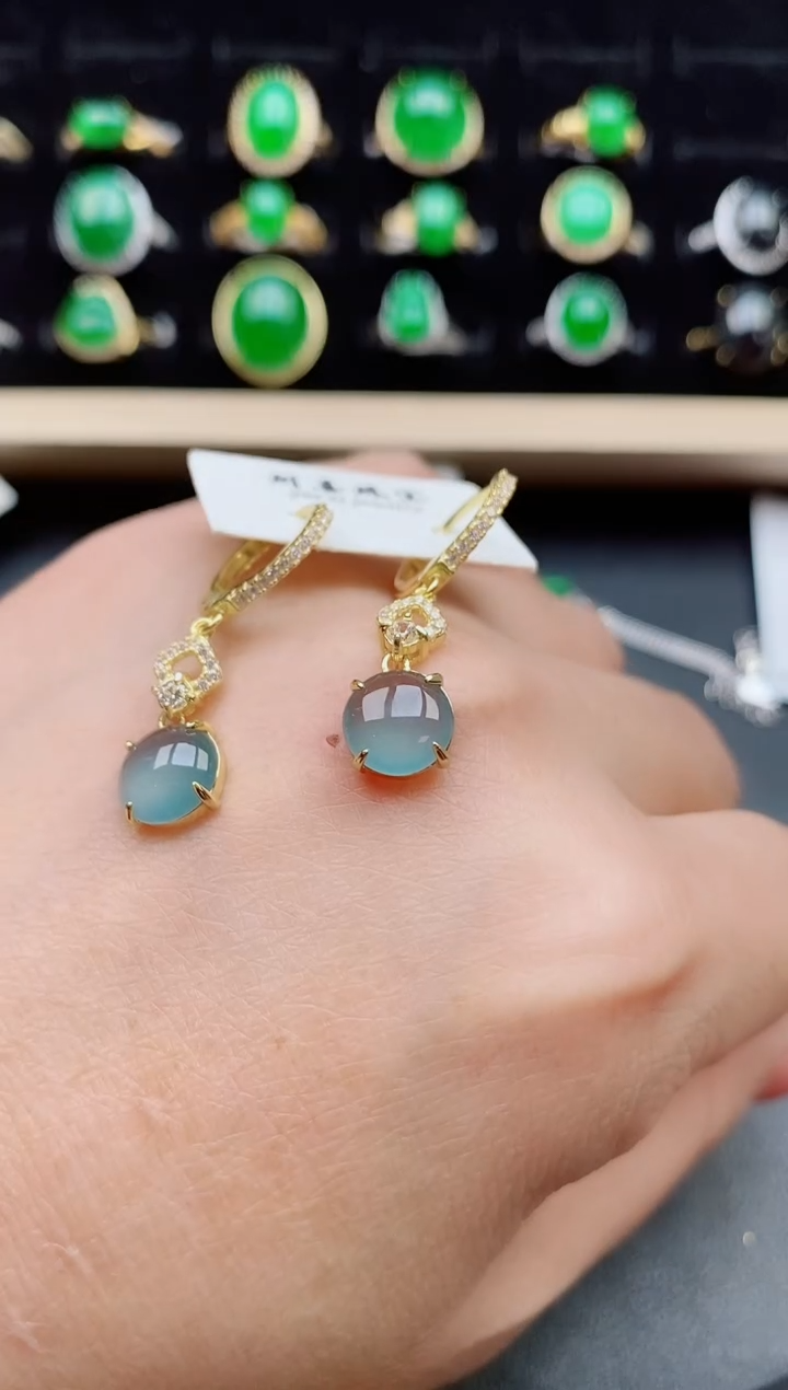 【闪购商品】翡翠耳饰银S925镶嵌12121