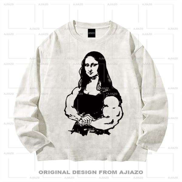 老狗十三【猛娜丽莎】纯棉扎染长袖T恤 秋冬休闲男女同款百搭上衣