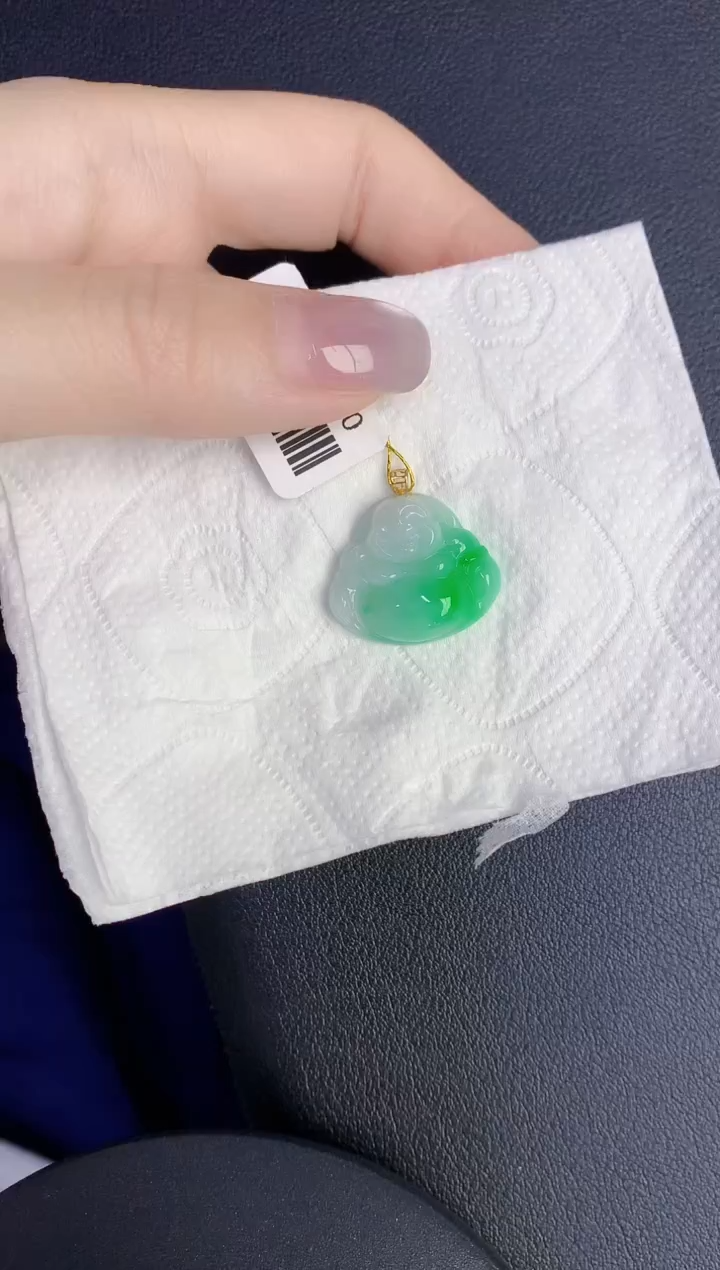 颈饰18K金镶嵌翡翠缅甸天然翡翠A货