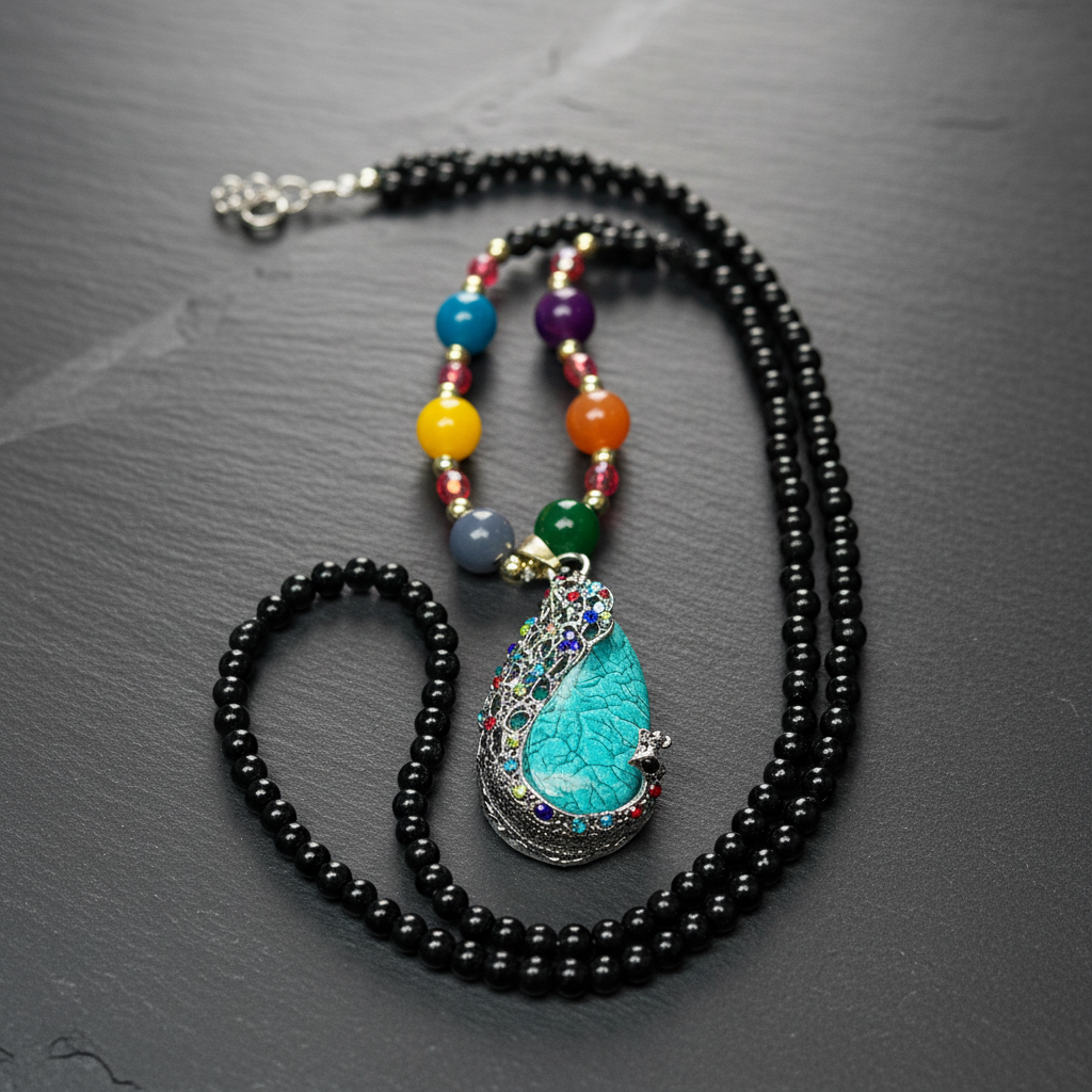 S1683-琉璃6mm孔雀款式多圈挂脖毛衣链