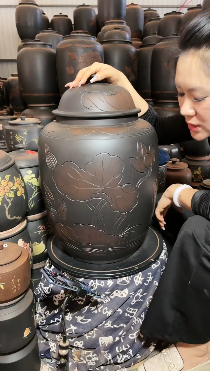 壶完品 茶缸 高53cm 荷花 将军 