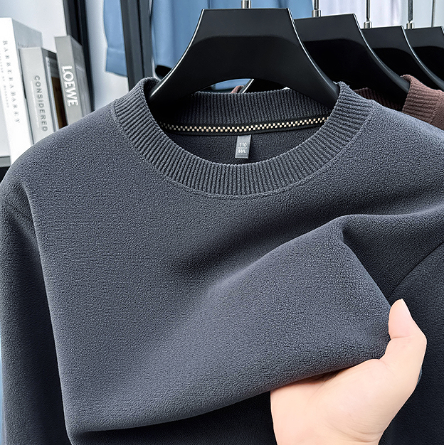A07冬季加绒法兰绒长袖长袖圆领T恤简约透气厚款男装