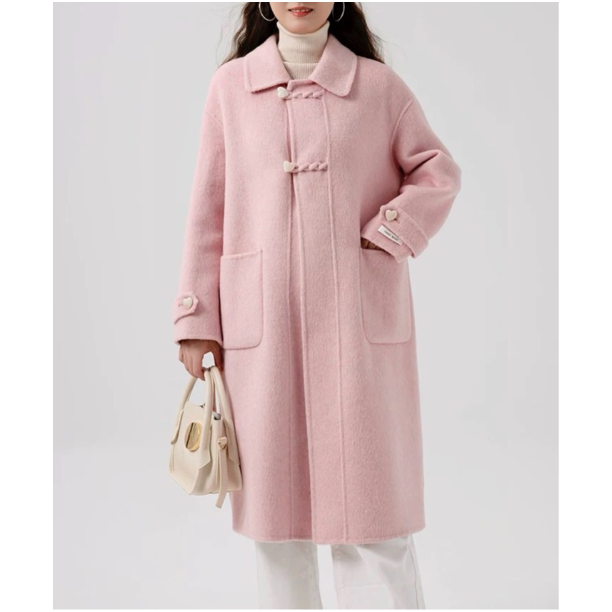 2025秋冬方领宽松型毛呢洋气减龄设计师中长款DD371