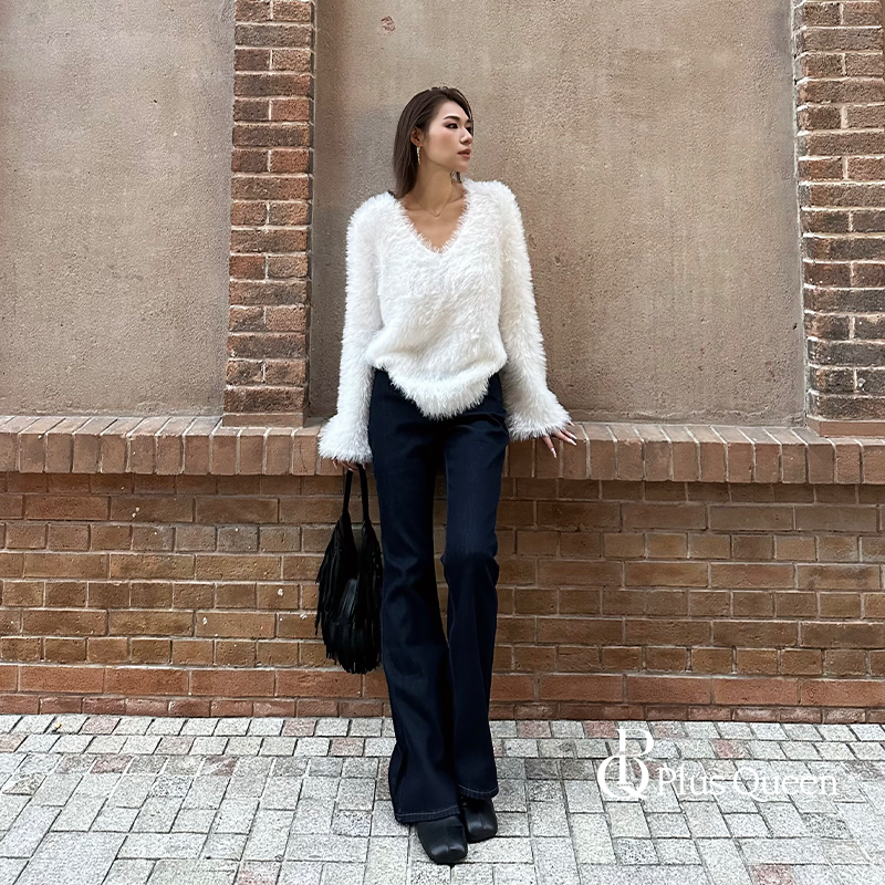 BAIMAN柏墁 【高个子】一条过冬加绒弹力修身微喇叭牛仔裤女