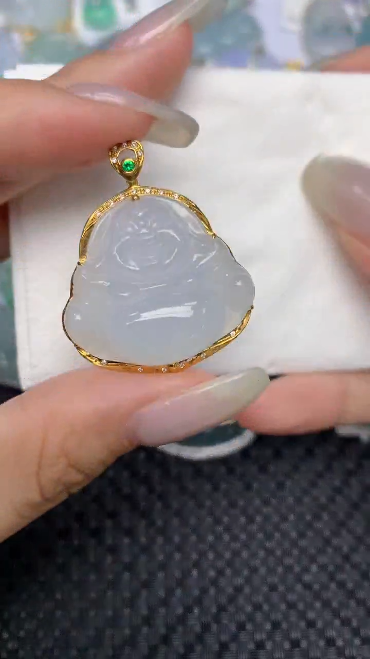 翡翠18K金镶嵌颈饰 天然缅甸翡翠a货百元以上9元证书费自理