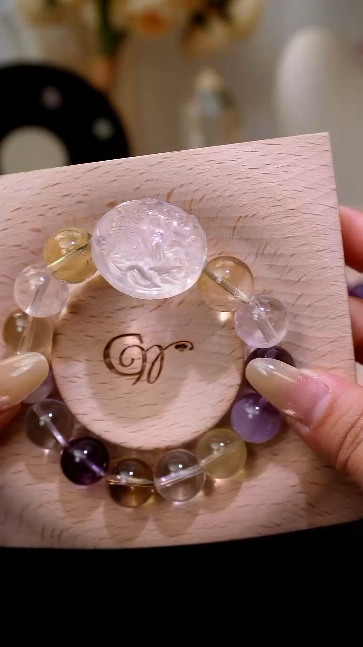 未镶嵌手串水晶白水狐牌水晶手串