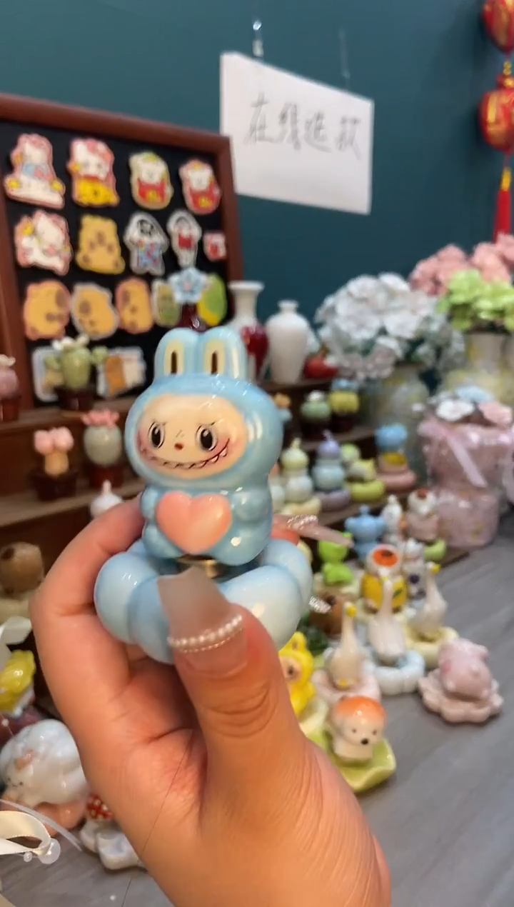 摆件陶蓝色拉布布景德镇陶瓷转转1个装