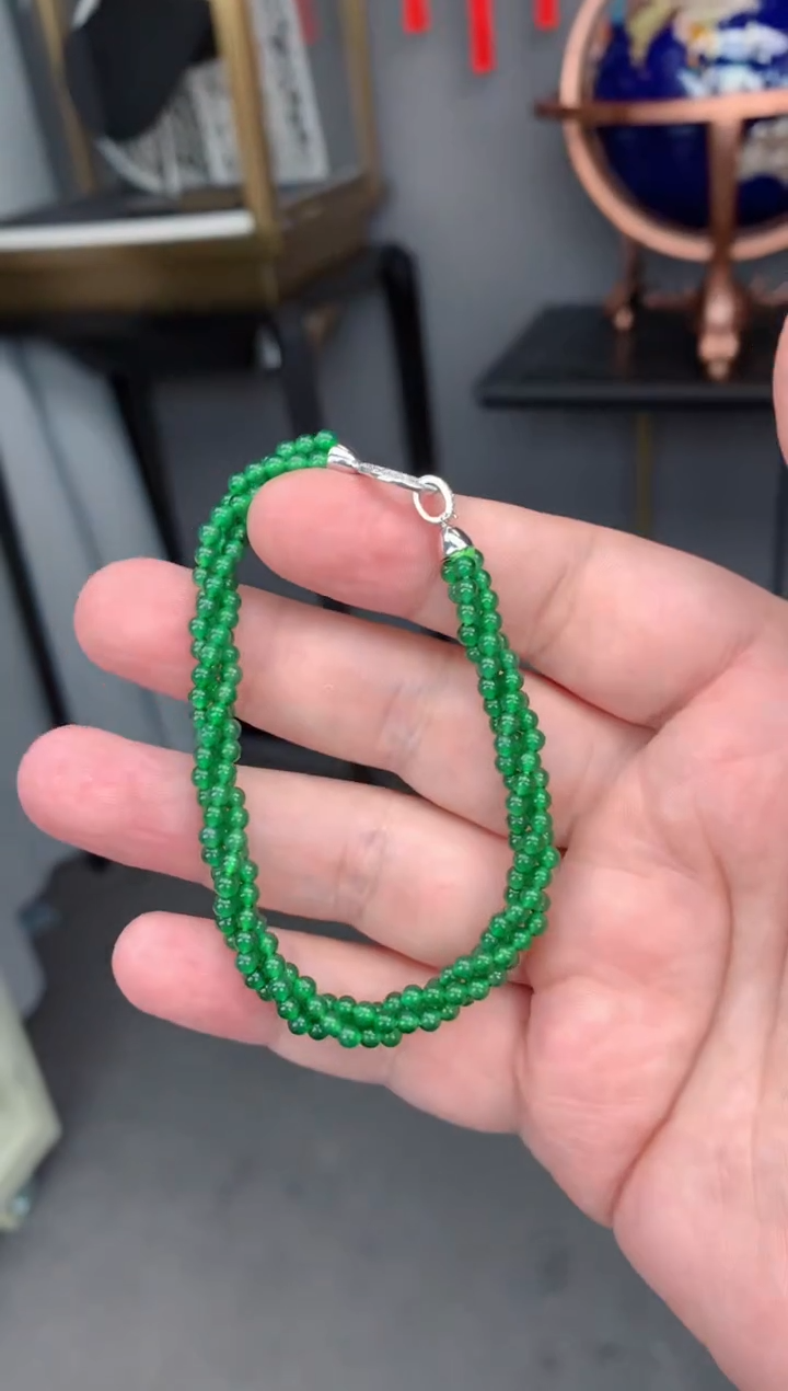 【闪购商品】定制翡翠18K金镶嵌翡翠手链三圈
