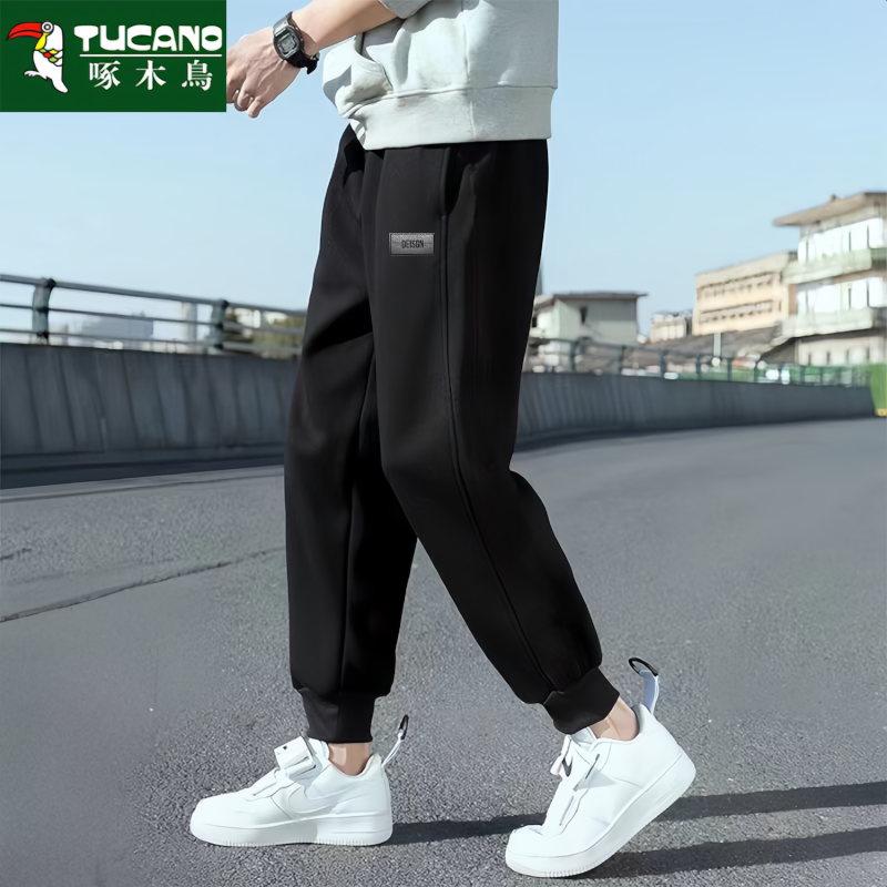 啄木鸟2025秋冬新款男休闲卫裤时尚潮流舒适亲肤青少年加绒束脚裤