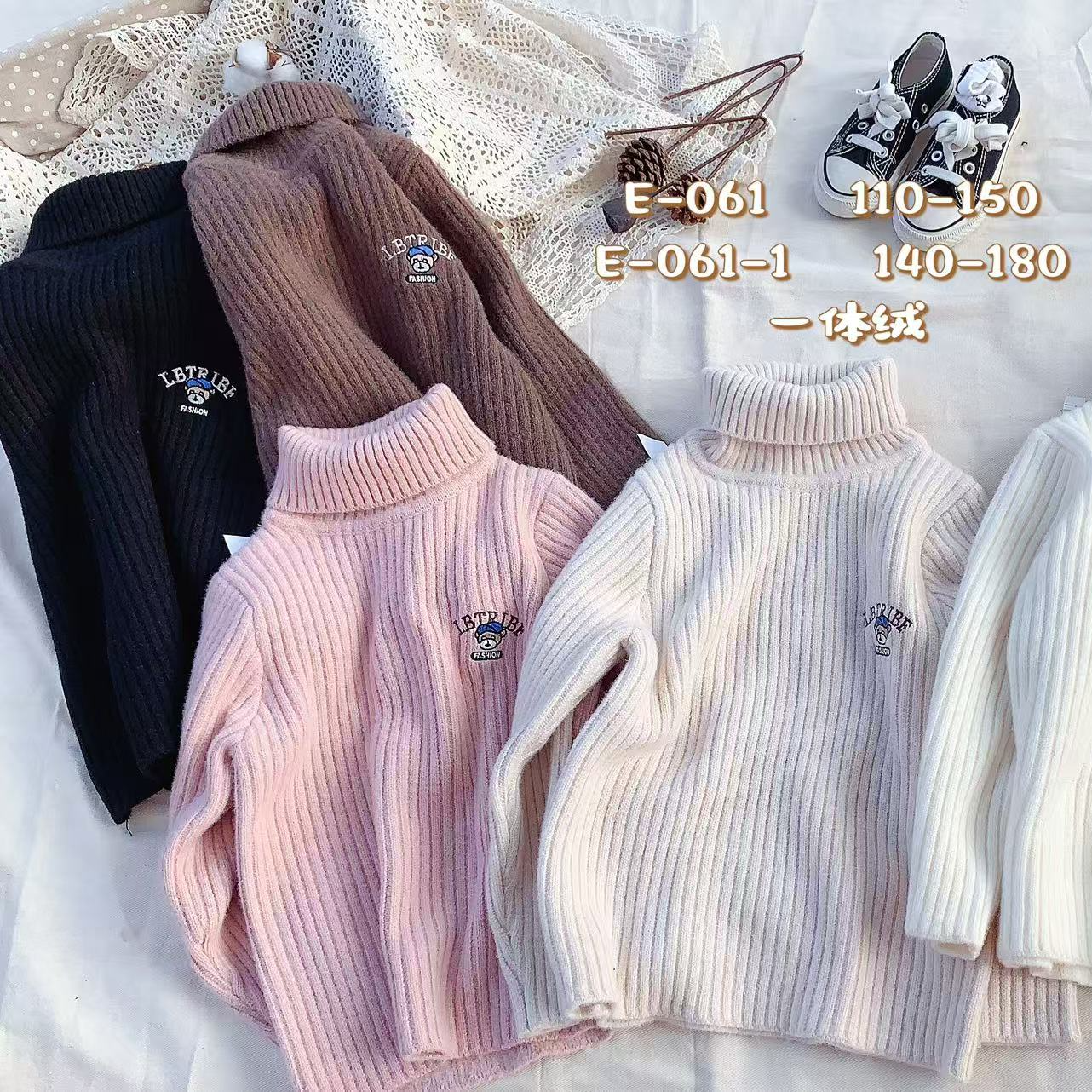 MY 20204秋冬新款竖条刺绣小熊高领加厚毛衣 E-061-1