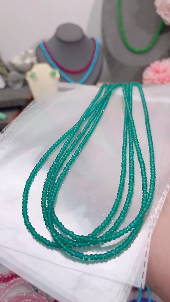 颈饰银S925镶嵌祖母绿算盘刻99