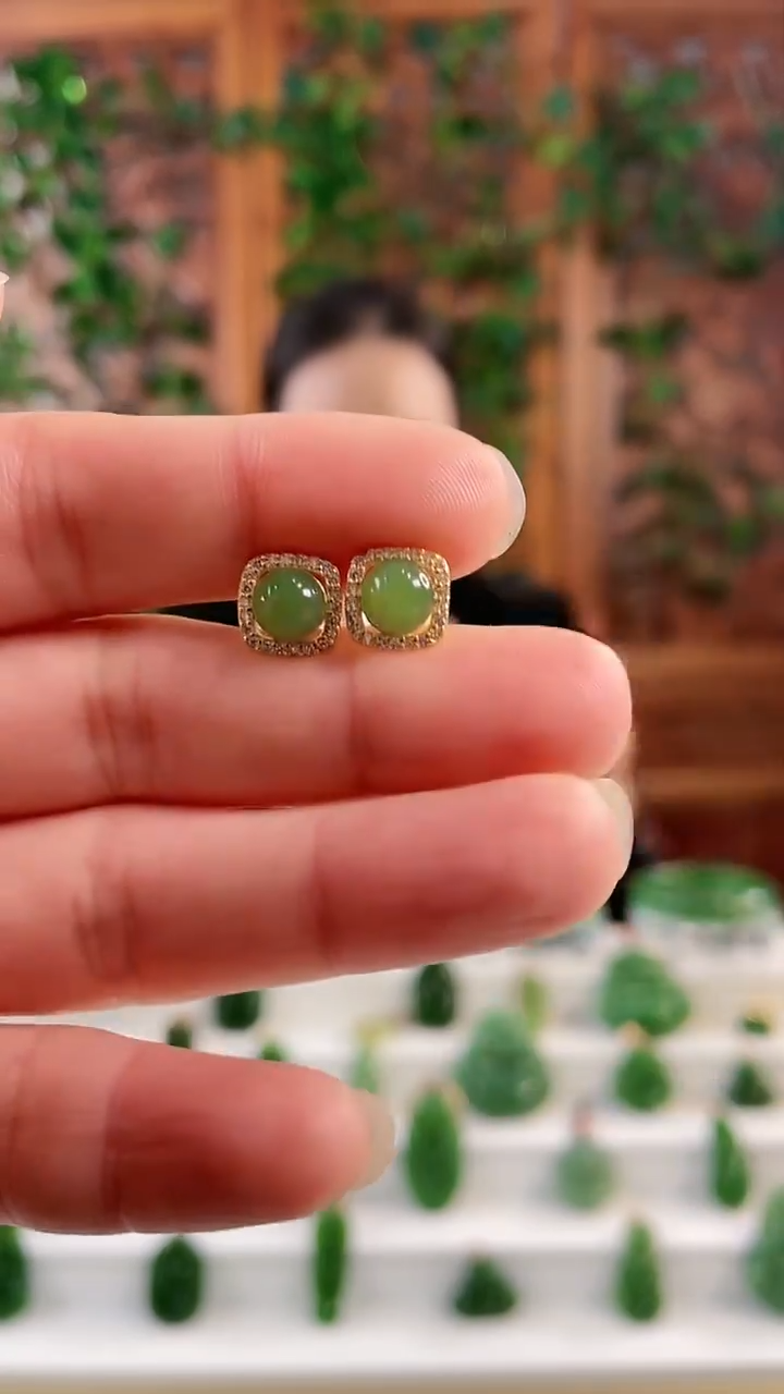 【闪购商品】和田玉耳钉银S925镶嵌方形耳钉