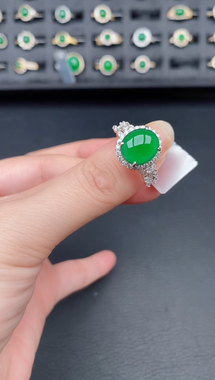 银S925镶嵌戒指翡翠天然a货翡翠139