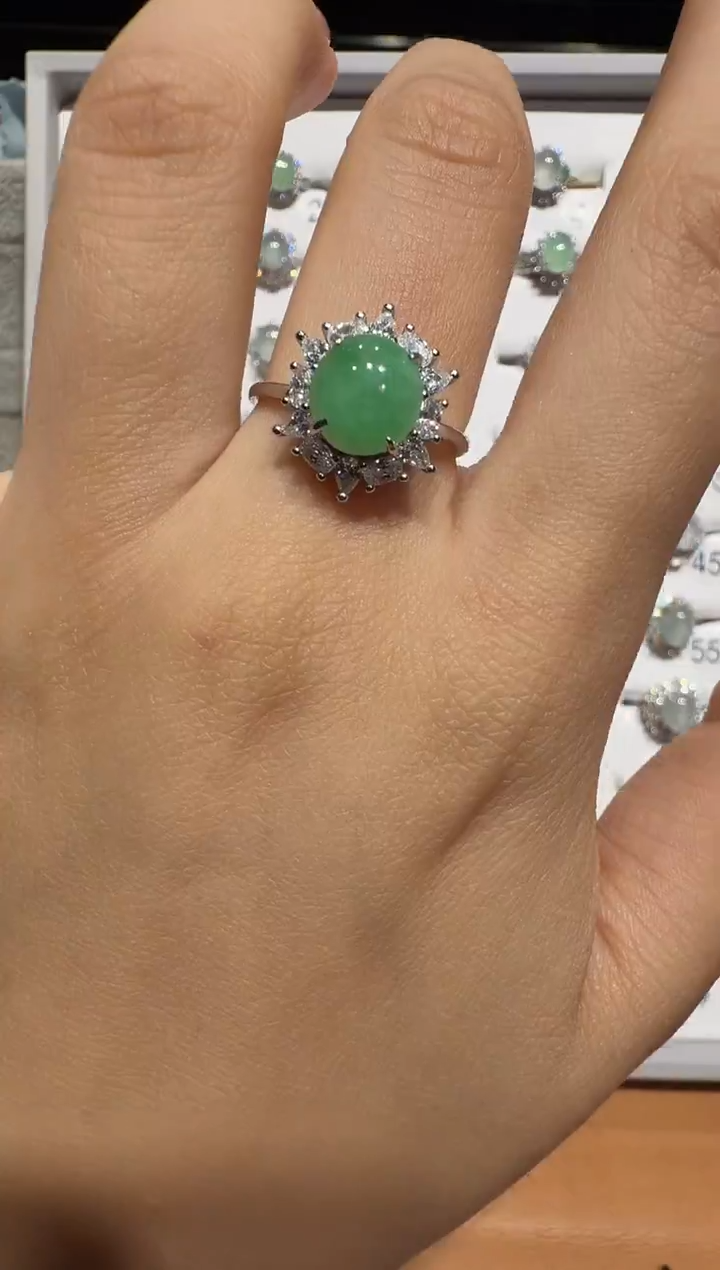 银S925镶嵌戒指翡翠925银镶翡翠戒指镶嵌229