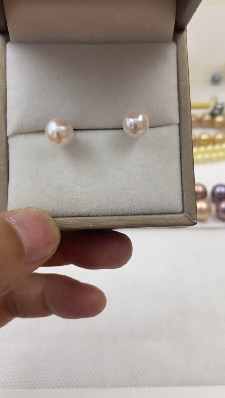 【闪购商品】海水珍珠耳饰银S925镶嵌akoya耳钉7-8mm