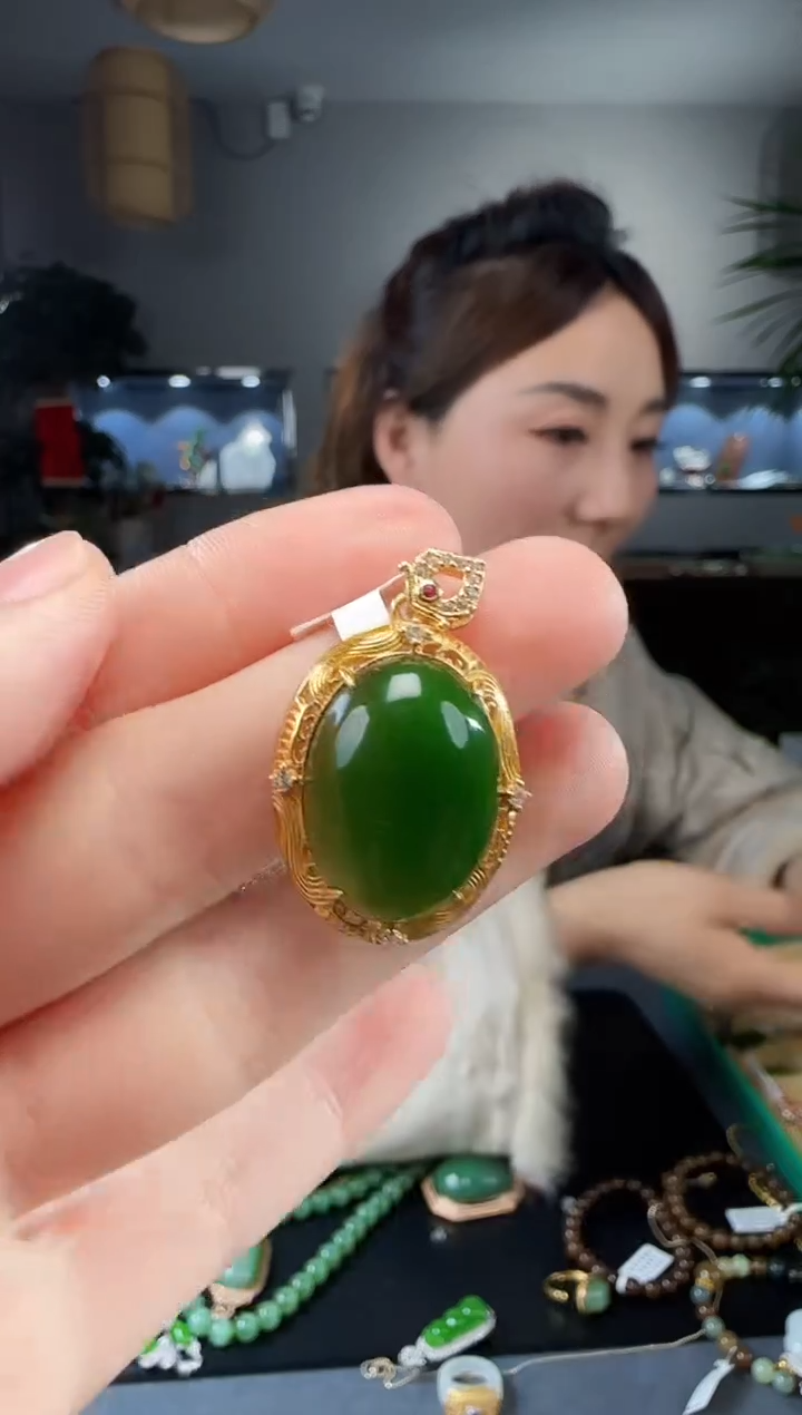 【闪购商品】和田玉银S925镶嵌吊坠(不含链)1