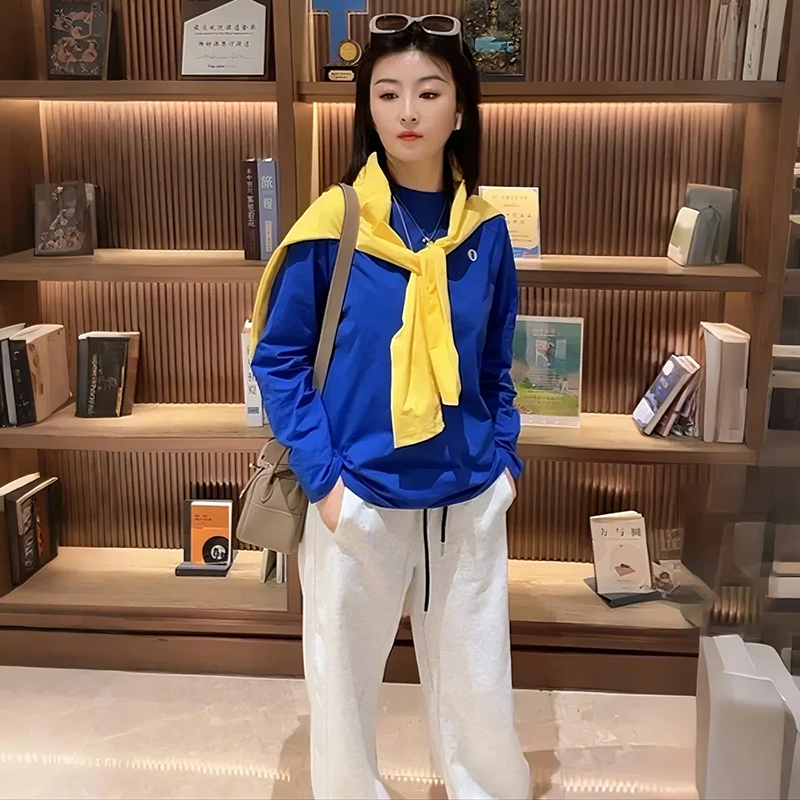 春季新款女装圆领运动麻桑速干长袖打底时尚百搭休闲宽松