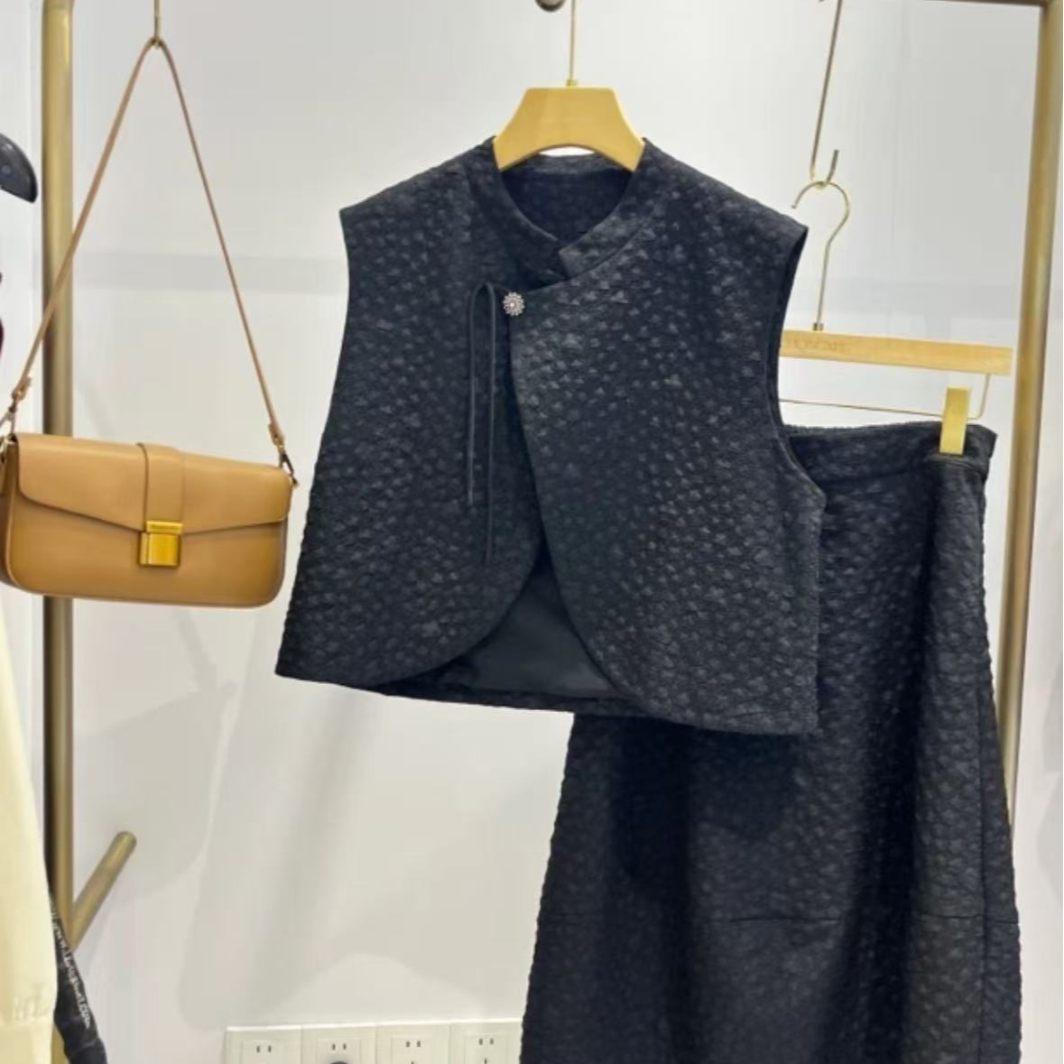 【T1389】秋新款时尚轻熟高级感气质显瘦马甲裙两件套