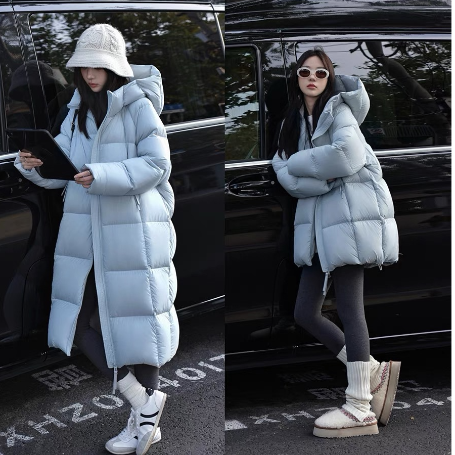 2025年冬季新款泡芙棉服女中长款宽松连帽时尚棉服衣长款棉袄外套