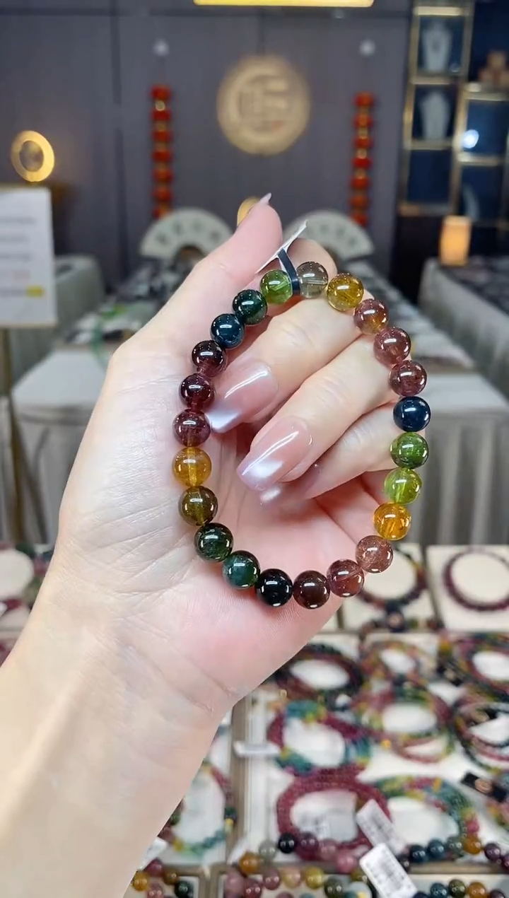 未镶嵌冰透体老矿碧玺彩虹单圈手串8mm+碧玺hon多样性发一条